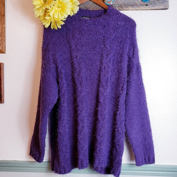 Ceny Sweaters - Ceny Womens Cable Knit Sweater Crew Neck Large Purple Business Casual Sweater